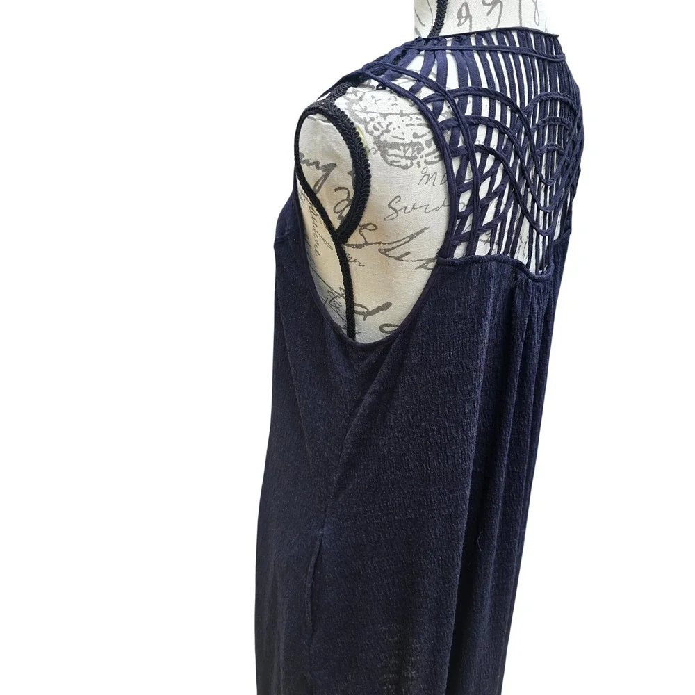 Saturday Sunday Anthropologie Navy Blue Macrame Back Longline Vest‎ Size Medium